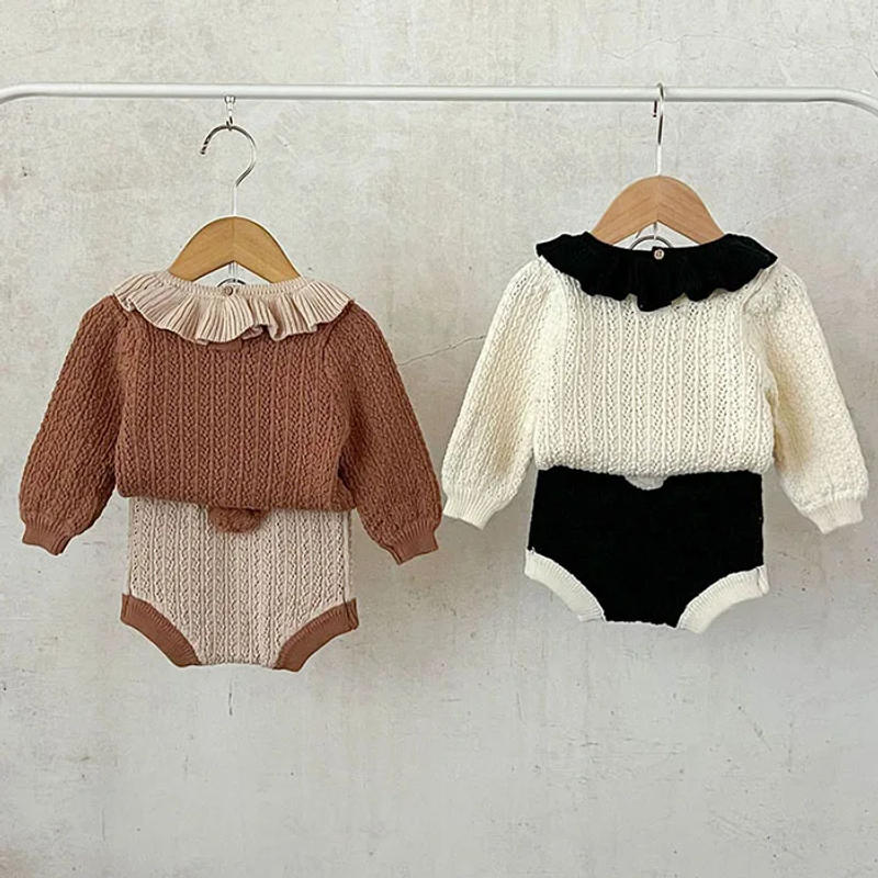 Description Picture 3 of item2024 New Autumn Korean Style Toddler Baby Girl Clothes Suit Long Sleeved Knitted Pullover+Shorts Newborn Baby Girls Clothing Set