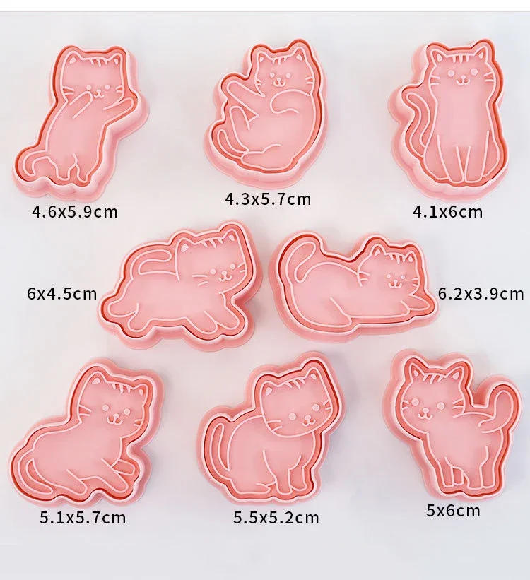 Description Picture 4 of item8Pcs Cat Cookie Mold Set Cartoon Cat Shape Cookie Stamp Fondant Cake Decoration Tools 3D Hand Pressure Plastic Biscuit Mold