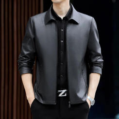 Leather Sheep Jacket Coat Men's Autumn and Winter High-End Business Slim Lapel Haining Genuine Men