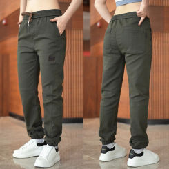 New Mens Appliques Loose Casual Trousers Mid-Waist Elastic Ankle -Lenght Pants Comfortable High Quality Men Drawstring Trousers