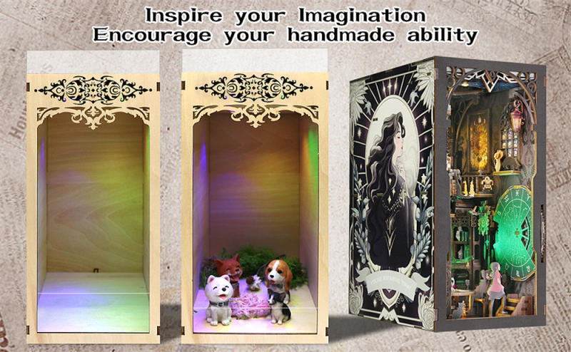 Description Picture 4 of itemDIY Book Nook Shelf Insert Kits Freedom Of Creation Dollhouse Wooden Miniature Building Kit Bookend Bookshelf Home Decoration