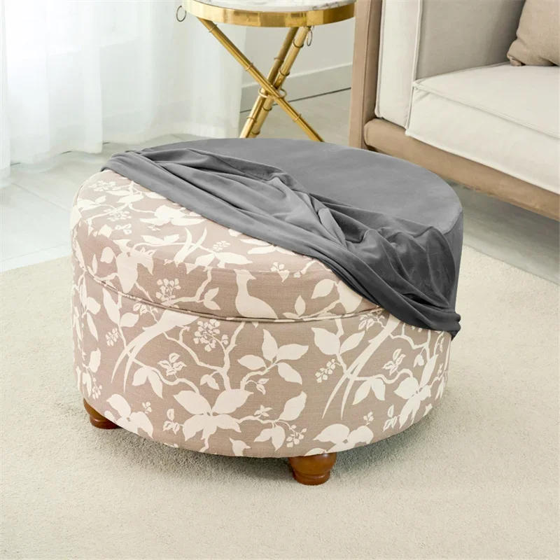 Description Picture 6 of itemVelvet Round Ottoman Stool Cover Elastic Sofa Footrest Cover Washable All-inclusive Footstool Seat Slipcover Furniture Protector