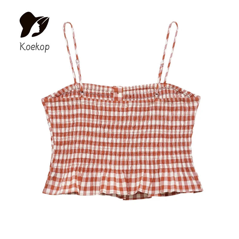 Description Picture 6 of itemKoekop Women's Fashion Plaid Halter Short Backless Top and Vintage Casual High Waist Chic Lady Temperament Maze Skirt