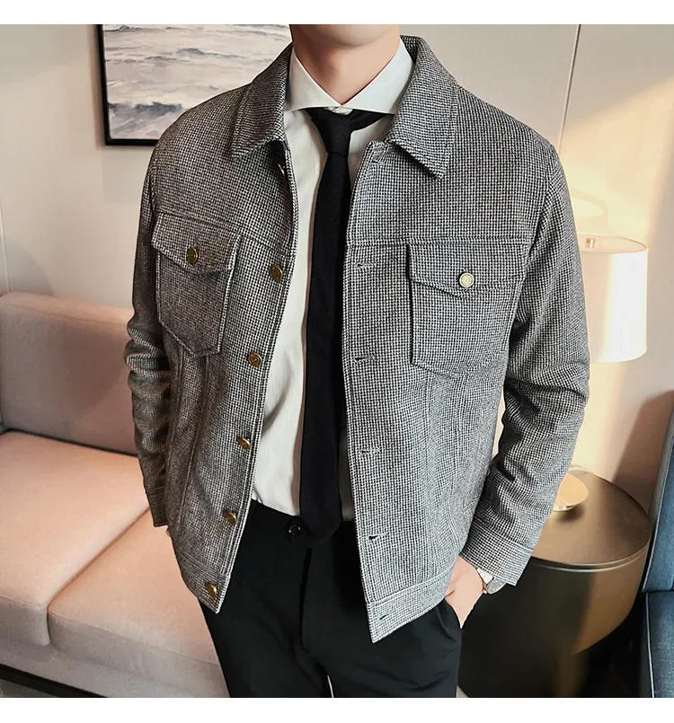Description Picture 3 of itemMen Autumn Winter Men's Woolen Coat Fashion Short Slim Jackets Men Casual Business Social Trench Coat Streetwears