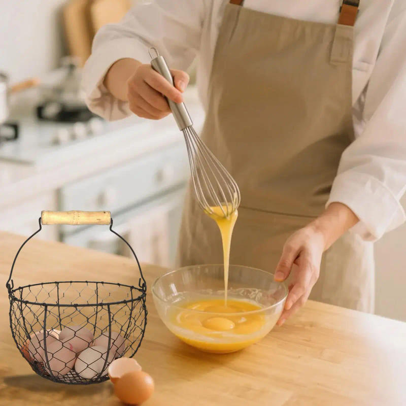 Description Picture 2 of itemEgg Collecting Basket Iron Wire Storage Organizer with Handle Egg Collection Basket Countertop Storage for Kitchen Pantry