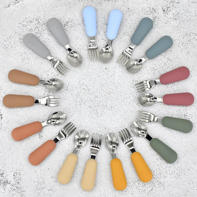 Description Picture 4 of itemBaby Tableware Set Children Utensil Stainless Steel Toddler Dinnerware Cutlery Solid Color Infant Food Feeding Spoon Fork