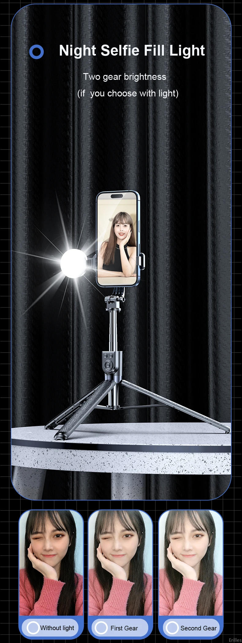 Description Picture 3 of item1.75M Rechargeable Long Extended Bluetooth Wireless Selfie Stick Live Broacast Stream Stand Holder Tripod Foldable Smartphones