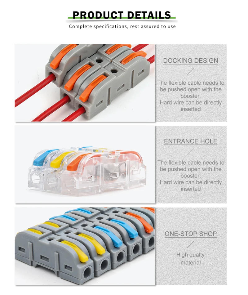 Description Picture 5 of item40PCS Lever Wire Connectors 1 in 1 out Quick Connect Electrical Splicing Kit for Compact Inline Terminals - 28-12 AWG