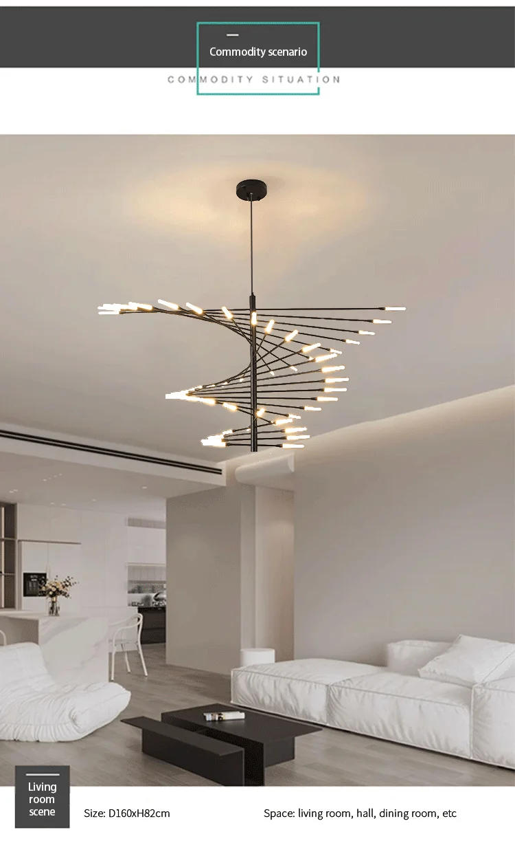Description Picture 5 of itemModern Branch Shaped Chandelier Ceiling Decoration Living Room Bedroom Dining Room Black and Gold Duplex Building Pendant Lights