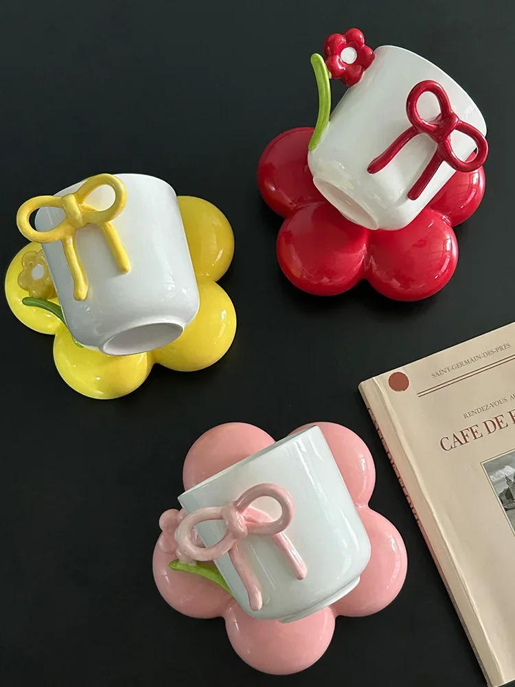 Description Picture 6 of itemThree-dimensional Bow Ceramic Mug and Plate Home Flower Coffee Cup Saucer Exquisite Girl Office Breakfast Milk Cup Birthday Gift