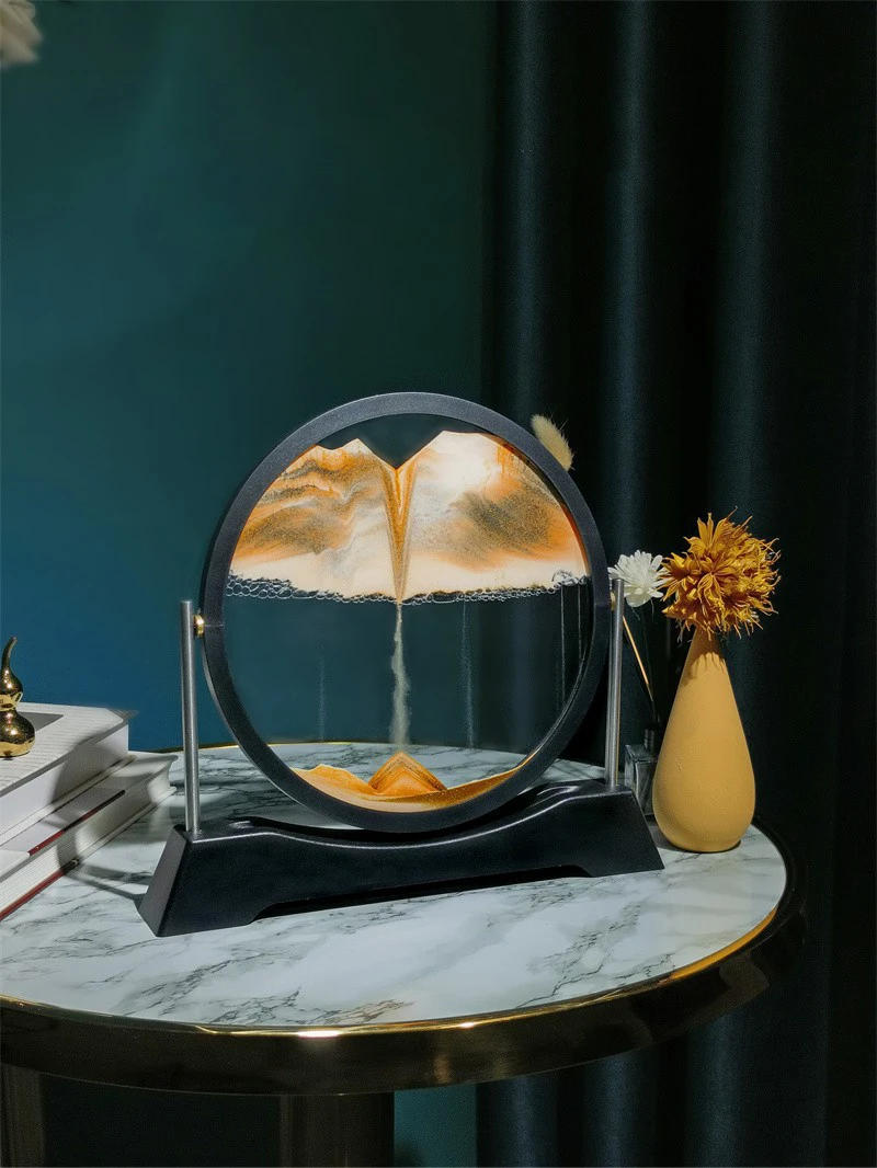Description Picture 5 of itemCreative Moving Sand Art Rotatable Flowing Sand Painting Round Glass 3D Sandscape Quicksand Hourglass Office Home Decor Gifts