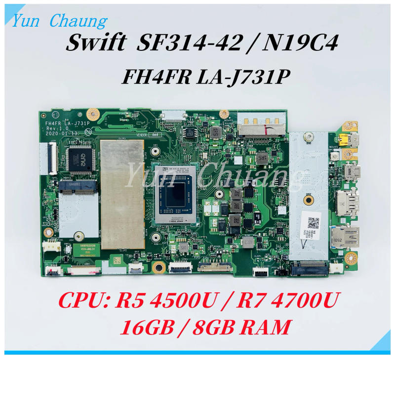 Description Picture 2 of itemFH4FR LA-J731P Mainboard For Acer Swift SF314-42 SF314-42G N19C4 Laptop Motherboard With Ryzen 5 4500U/R7-4700U CPU 16GB/8GB RAM