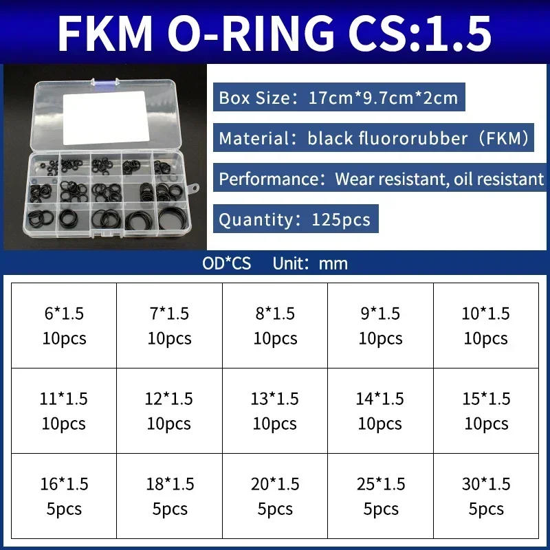 Description Picture 6 of itemBoxcs1.5mm boxed nitrile silicone fluorine rubber repair kit sealing waterproof combination kit gasket o-ring faucet machine