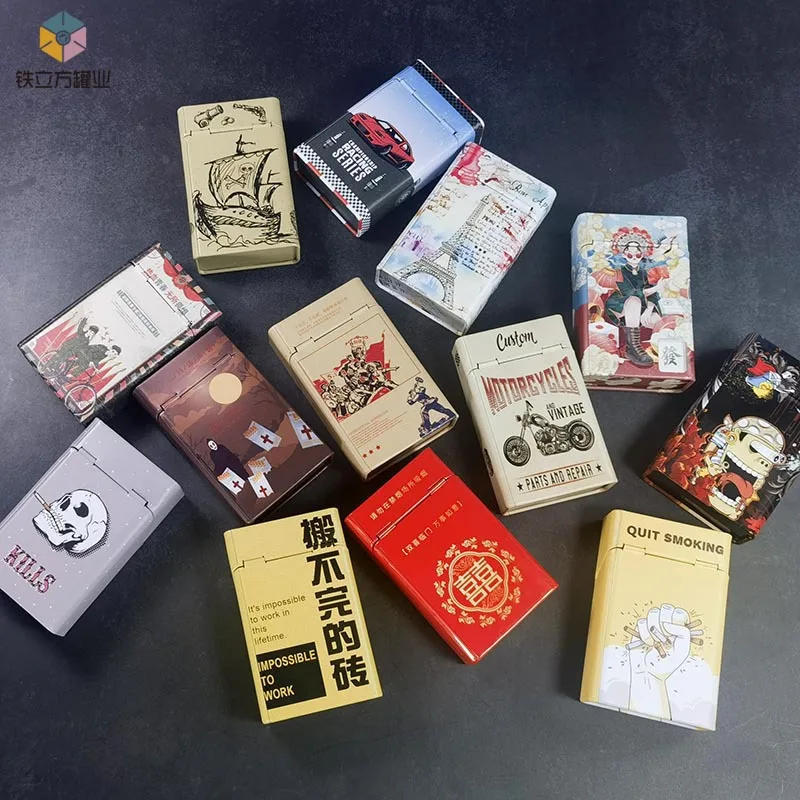 Description Picture 3 of itemCreative Metal Cigarette Box Iron Cigar Cigarette Tobacco Case Holder Pocket for 20 Cigarettes Smoking Accessories for Men's