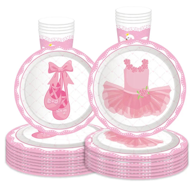 Description Picture 3 of itemBallet Swan Dance Party Disposable Tableware Set Banner Paper Plates Napkin Cups Banner Photography Props Table Cloth Balloons