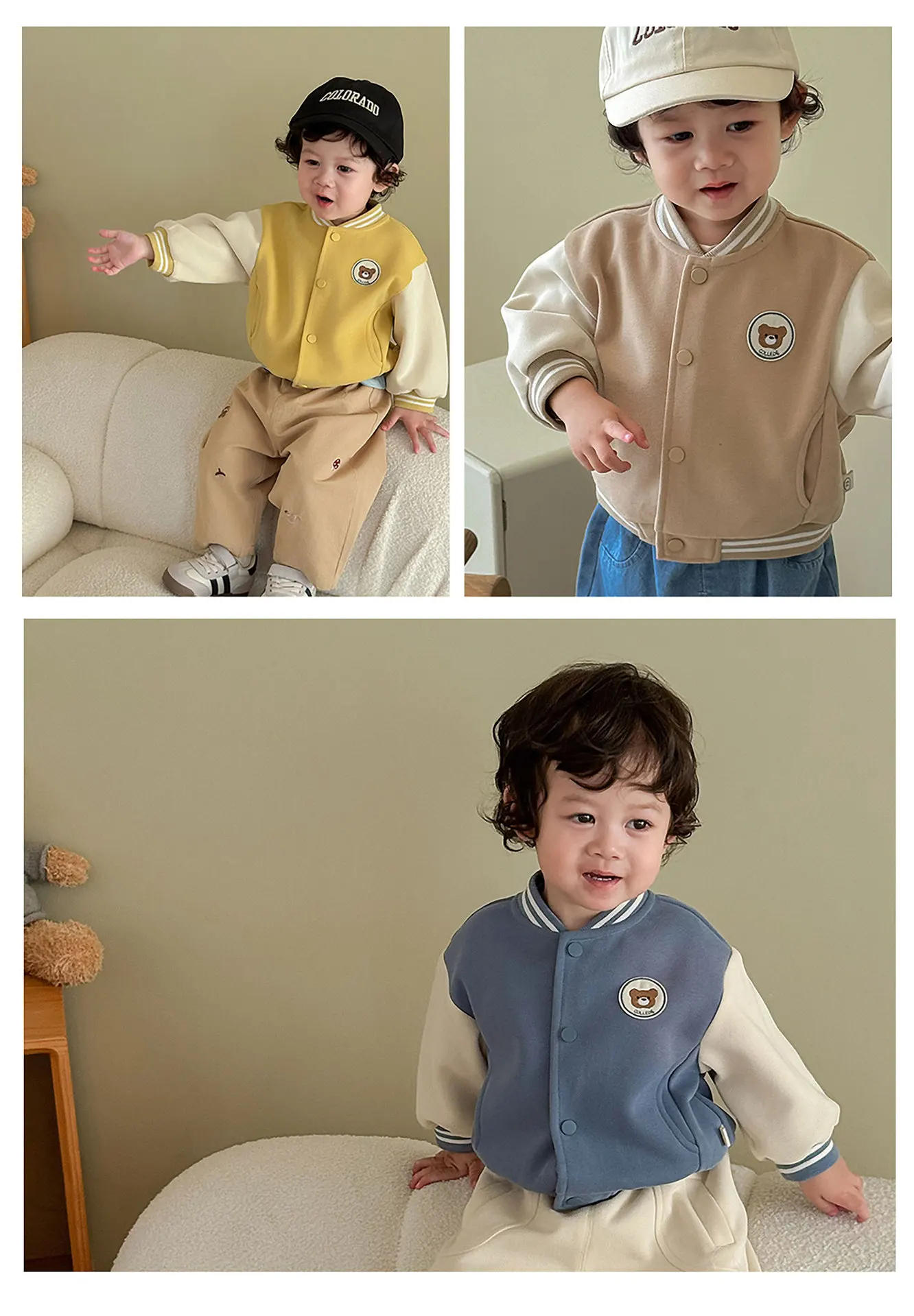 Description Picture 5 of itemChildren's Labeling Baseball Jacket 2025 New Autumn Boys' Fashion Korean Edition Splicing Coat Baby Bear Top