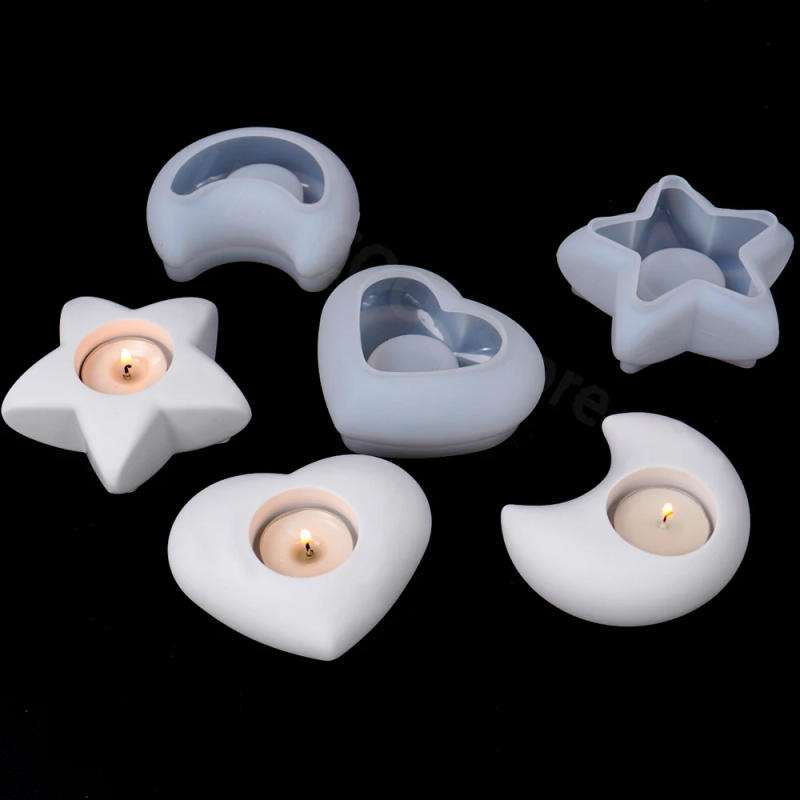 Description Picture 4 of item3D Candlestick Concrete Silicone Mold Star Moon Heart Shape Candle Holder Ornaments Cement Plaster Resin Craft Mould Home Decor