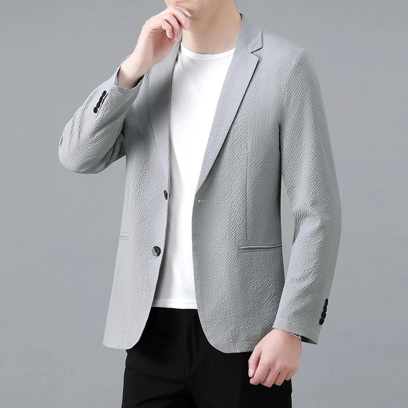 Description Picture 4 of itemThe New Explosive Seersucker Craft Summer Light Cool Breathable Business Casual Single Suit Handsome Comfortable Men's Coat