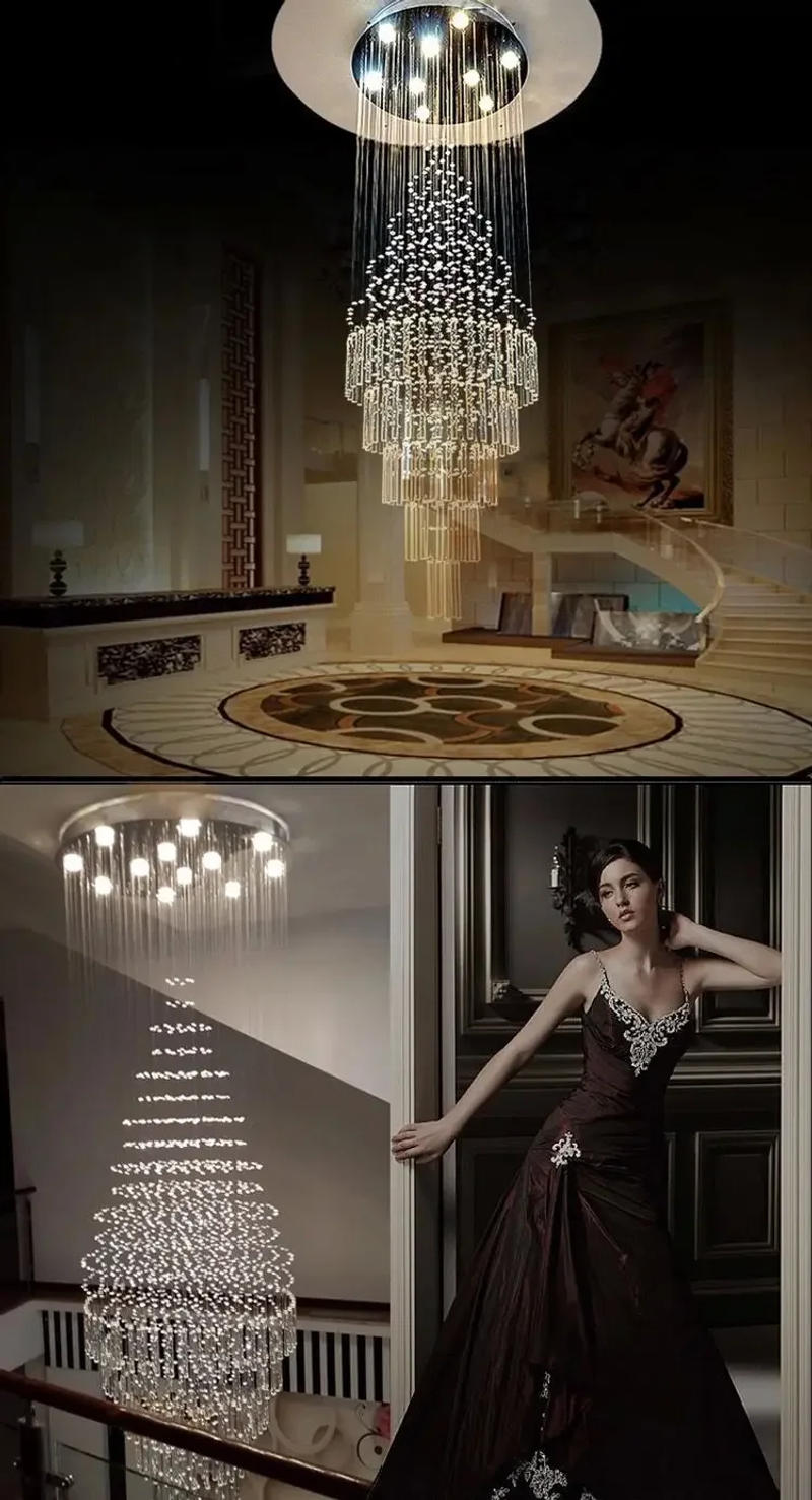 Description Picture 6 of itemModern LED Staircase Crystal Chandelier Hotel Restaurant K9 Crystal Lamp Villa Large Living Room Chandelier Home Lighting