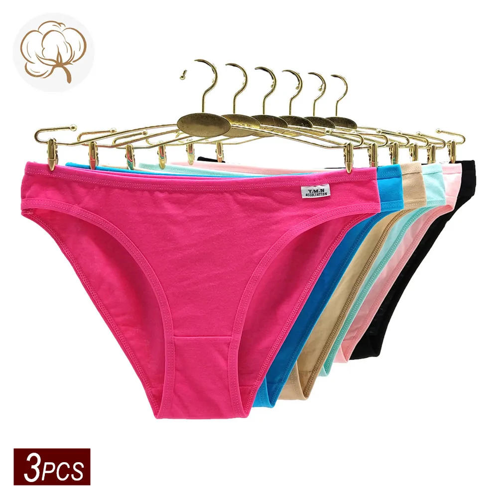 Description Picture 2 of item3pcs Soft Cotton Underwear Women Panties Sexy Bikini Brief Shorts Underpant Solid Panty Female Intimates Girl Briefs