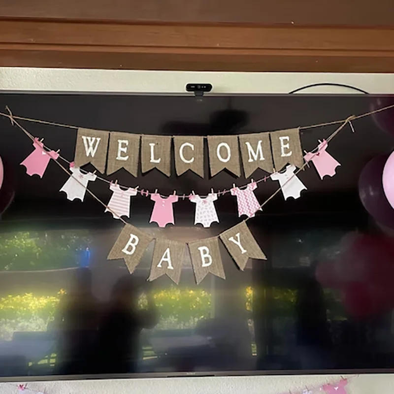 Description Picture 5 of itemGender Neutral Baby Shower Welcome Baby Burlap Banner Rustic Birthday Signs Boy Girl Party Boha Flags Decoration Favors for Kids