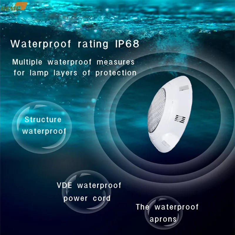 Description Picture 4 of item12V-ABS wall mounted IP68 waterproof seven-color remote control underwater light lighting landscape LED pool light 18W25W35W45W