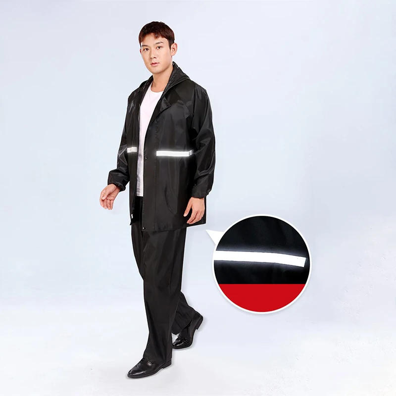 Description Picture 5 of item1Pcs Hooded Coat & Pant Rain Suit For Women Men Outdoor Waterproof Rain Gear With Reflective Strip Motocycle Riding Raincoat