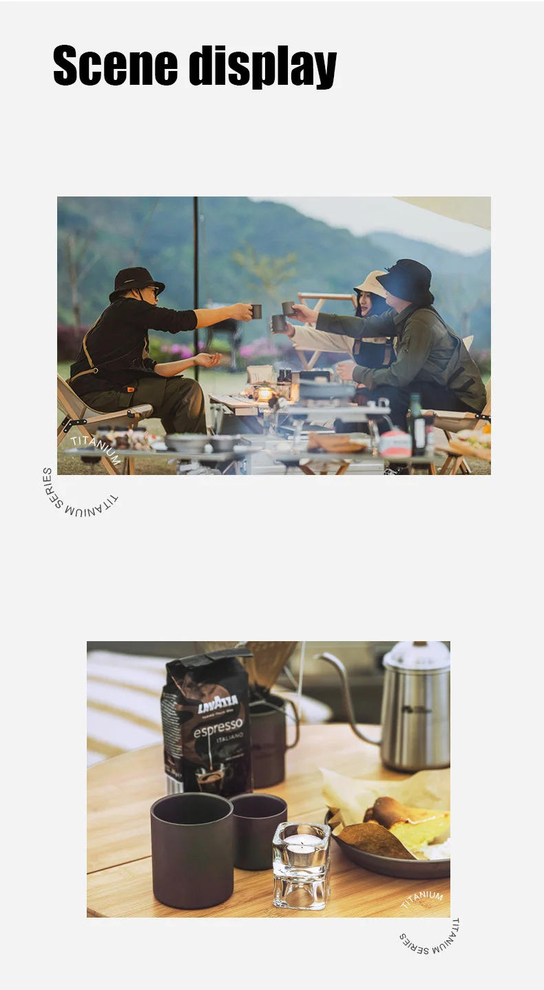 Description Picture 3 of itemTitanium Travel Cup Camping Mug Outdoor 3 in 1 Double Walled Foldable Tableware Lightweight Cookware Coffee Tea Water Drinkware