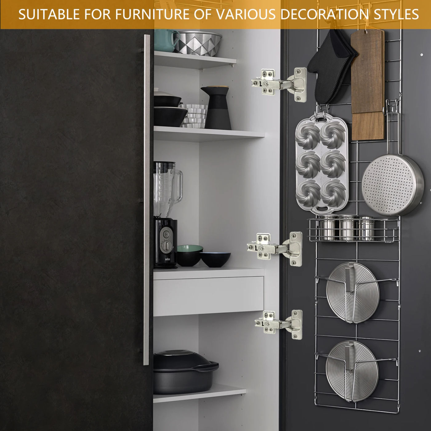 Description Picture 6 of item10Pcs Cupboard Hinges Full Overlay Mute Cabinet Door Hinges Set Cold Rolled Steel Soft Close Hinges 95°-105° Opening Angle