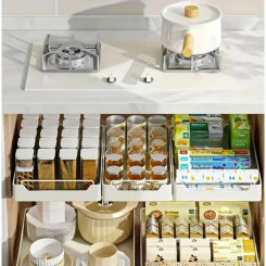 Scalable Pull-out Kitchen Storage Rack Free of Installation Kitchen Cabinets with Slide Rails No Punch Drawer Type Tray Shelves