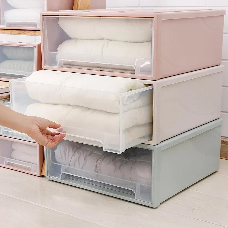 Description Picture 4 of itemStackable Quilt Storage Drawer Transparent Wardrobe Organizer Household Closet Storage Box Home Plastic Desktop Sundries Boxes