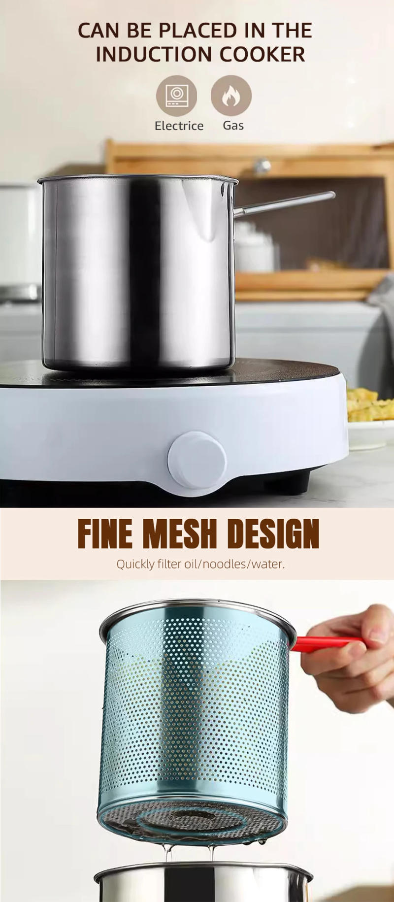 Description Picture 5 of itemKitchen Deep Frying Pot 304 Stainless Steel Kitchen Fryer With Strainer Tempura Fryer Pan Chicken Fried Chicken Cooking Tools