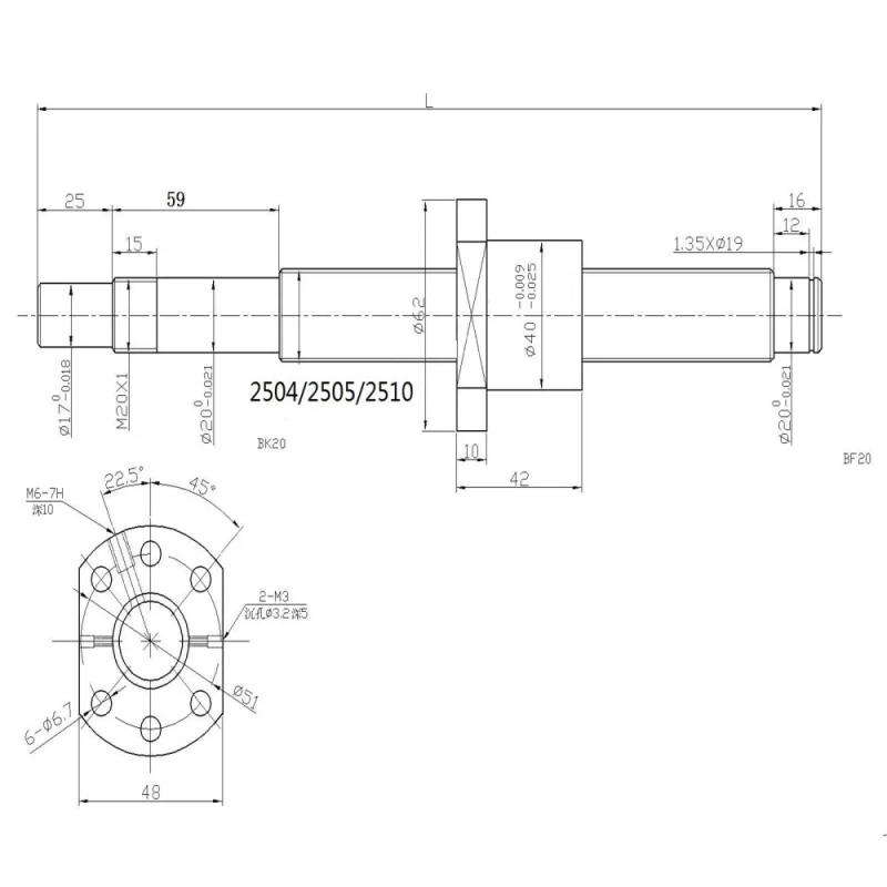 Description Picture 6 of itemRolled BallScrew SFU2005 SFU2505 Ball Screw C7 400mm~2000mm With Flange Single Ballnut BK/BF End Machined Ballscrew For CNC