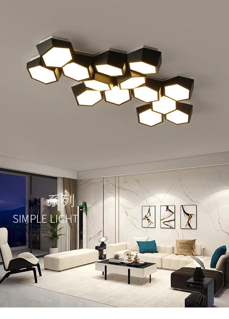 Description Picture 2 of itemModern Geometry Led Ceiling Lights White Black Alloy Ceiling Chandelier Lighting For Living Room Bedroom Home Decor Ceiling Lamp