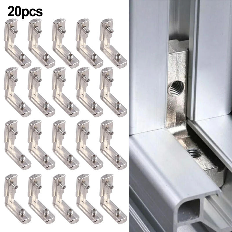 Description Picture 3 of item20pcs L-Shaped Corner Brackets T Slot Aluminum Profile Metal Corner Braces Right Angle Connector Support Furniture Hardware