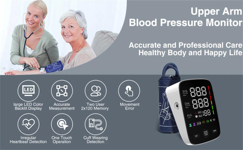 Description Picture 4 of itemKingclinic LED Backlit Screen Automatic Upper Arm BP Monitor Electronic Blood Pressure Machine 2X120 Groups Adjustable BP Cuff