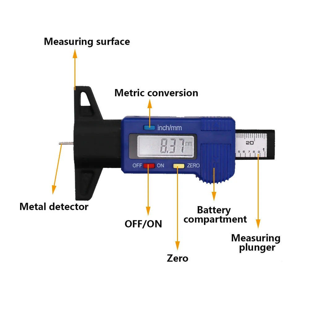 Description Picture 4 of itemDigital Car Tyre Tire Tread Depth Gauge Meter Measurer Tool Caliper Thickness Gauges Tread Brake Pad Shoe Tire Monitoring System