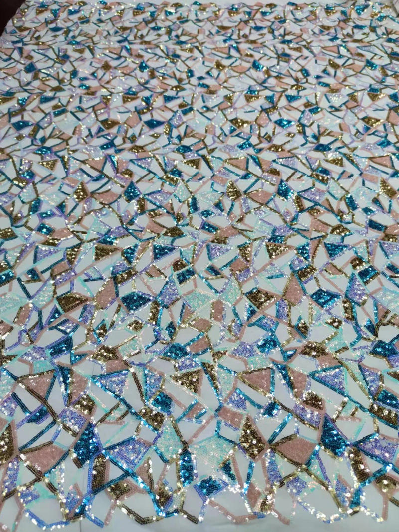 Description Picture 2 of itemApplique African Lace Fabric 2022 High Quality Mesh Lace Multicolor Gold Line Sequins Nigerian Lace Fabrics For Wedding Dress