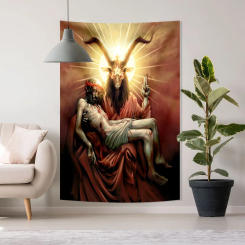 Goat Skeleton Eye Tapestries Black And White Wall Hanging Gothic Devil Dragon Demon Satan Print For Bedroom Decor Backdrop