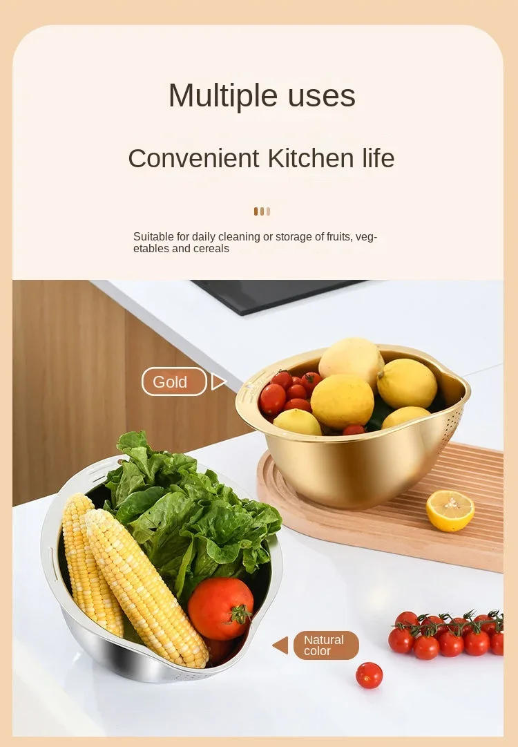 Description Picture 5 of itemRice Washer Strainer Bowl Stainless Steel 304 Rice Washing Bowl Rice Sieve Colander Fruit And Vegetable Strainer Kitchen Tools