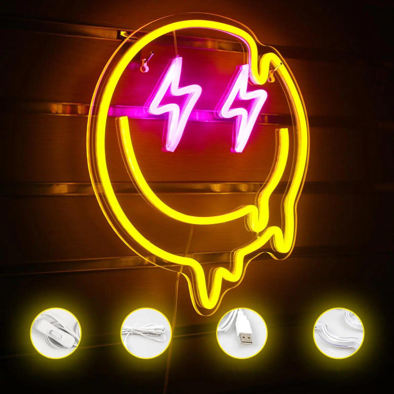 Description Picture 4 of itemSmile Faces Neon Signs LED Neon Light Sign Light Up Neon Signs Wall Decor for Bedroom Kids Room Holiday Party Decoration Gifts