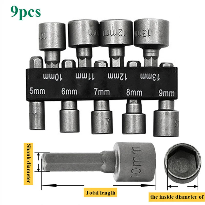 Description Picture 5 of item9/14pcs/set 5mm-13mm Hex SocketS Sleeve Nozzles Nut Driver Set Power Nuts Driver Socket Screwdriver Set Bits Sets Tools