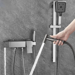 Grey Bath Shower Faucet Sliding Bar  Mixer Tap Hand  Head Bidet Spray Wall Portable  for Bathroom