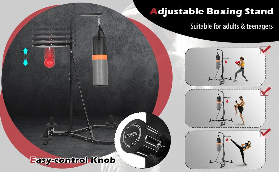 Description Picture 6 of itemPunching Bag with Stand Adult, Freestanding Boxing Machine with Height Adjustable Speed Ball & Sandbag, Pre Filled Heavy