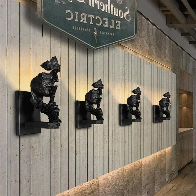 Description Picture 3 of itemloft face wall lamp decor salon wall lamps creative retro led light For home decor light art bar aisle indoor lighting Fixtures