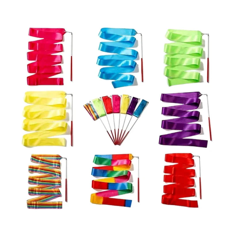Description Picture 3 of item2M 4M 6M Colorful Gym Ribbons Dance Ribbon Rhythmic Art Gymnastics Ballet Streamer Twirling Rod Rainbow Stick Training