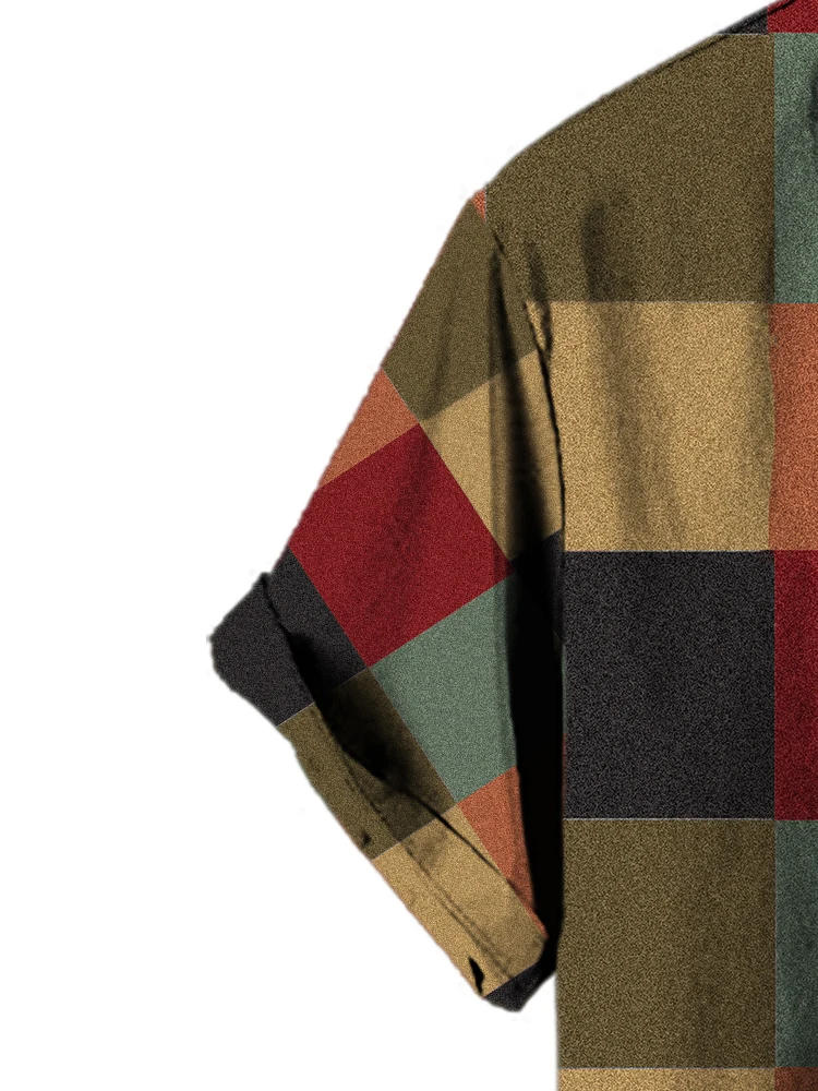 Description Picture 6 of itemMen's vintage geometric square pattern 3d printed summer shirt, short sleeve shirt top, outdoor activities, casual lapel loose