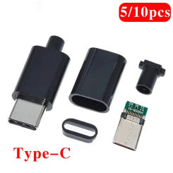 10Pcs  USB 3.1 Type C 24Pin Male Plug Port Repair Replacement Solder Adapter with PCB Board Black Housing