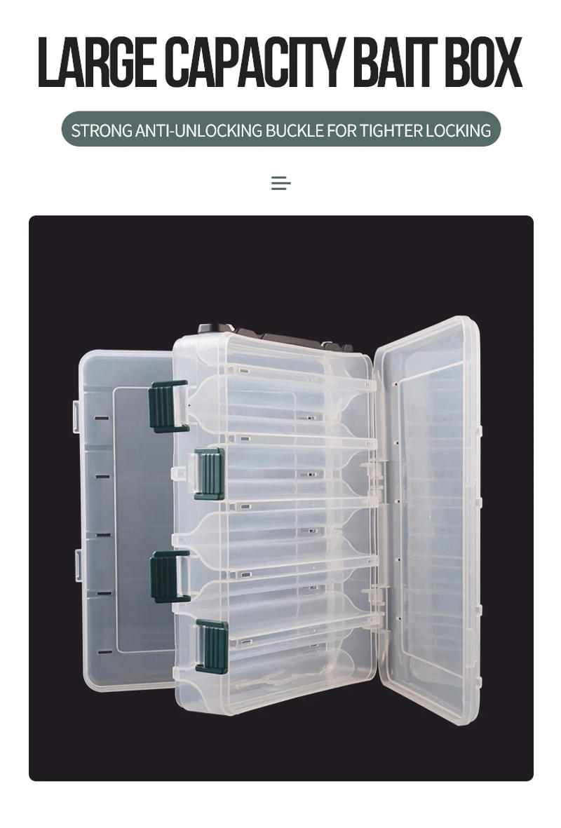 Description Picture 4 of item10/14 Compartment Double Sided Large Fishing Tackle Box for Storage Big Baits Sea Fishing Lure High Strength Fishing Tackle Box