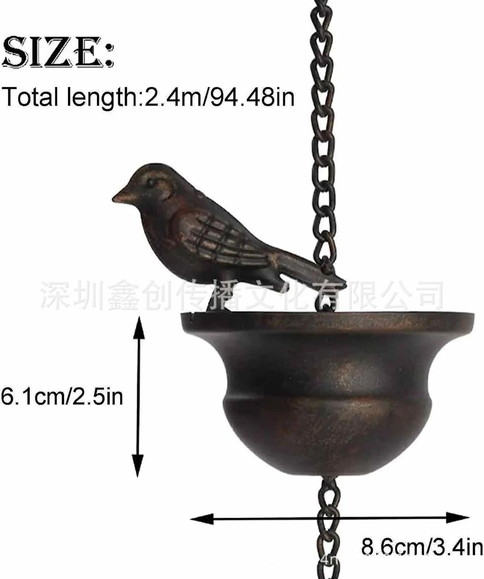 Description Picture 5 of itemCreative Birds On Cups Metal Rain Chain Rain Catcher For Gutter Roof Decoration Metal Drainage Rain Chain Downspout Tool